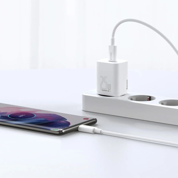 Baseus – Carregador USB-C 25W, Cabo Tipo-C 1m – Branco - Image 3