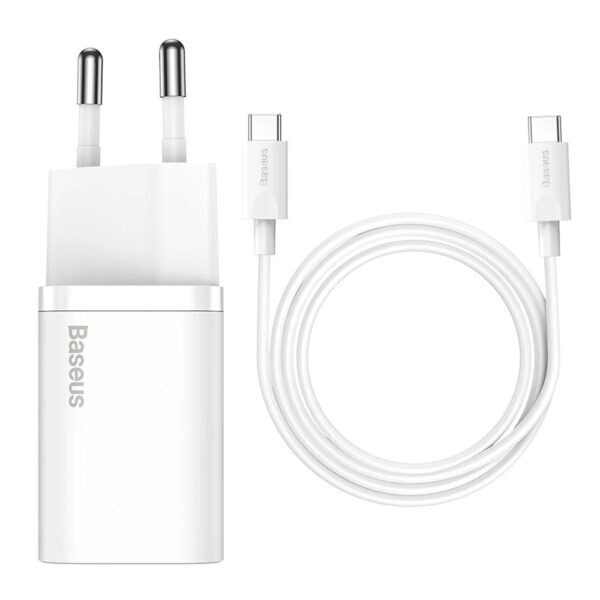 Baseus – Carregador USB-C 25W, Cabo Tipo-C 1m – Branco