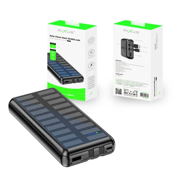 Rixus PowerBank Solar 20.000 mAh c/ Cabos RXPB47 - Image 4