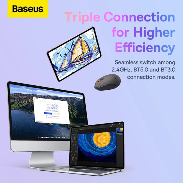 Baseus Rato sem fio Tri-Mode F01B Bluetooth 5.0, 2.4G, 1600 DPI - Cinza Fosco - Image 5